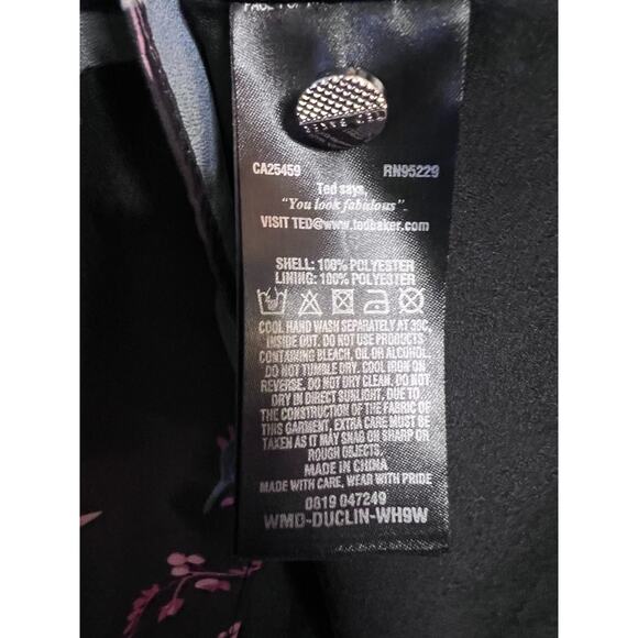 Ted Baker London Size 2 (US sz 6) Long Sleeve Black Bird Print Ruffled Collar - Picture 3 of 5